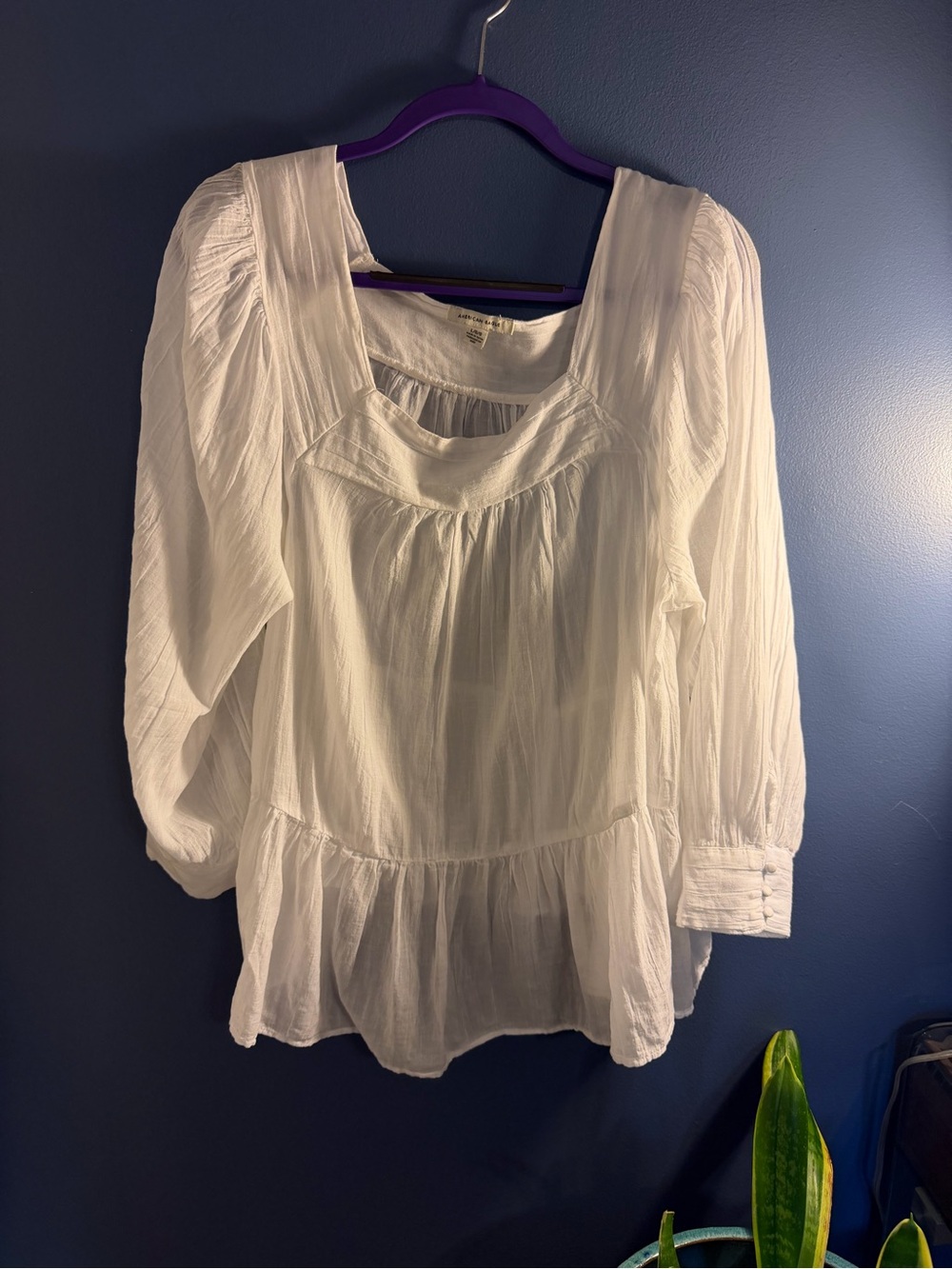 American Eagle Outfitters White Peasant-Style Blouse Large